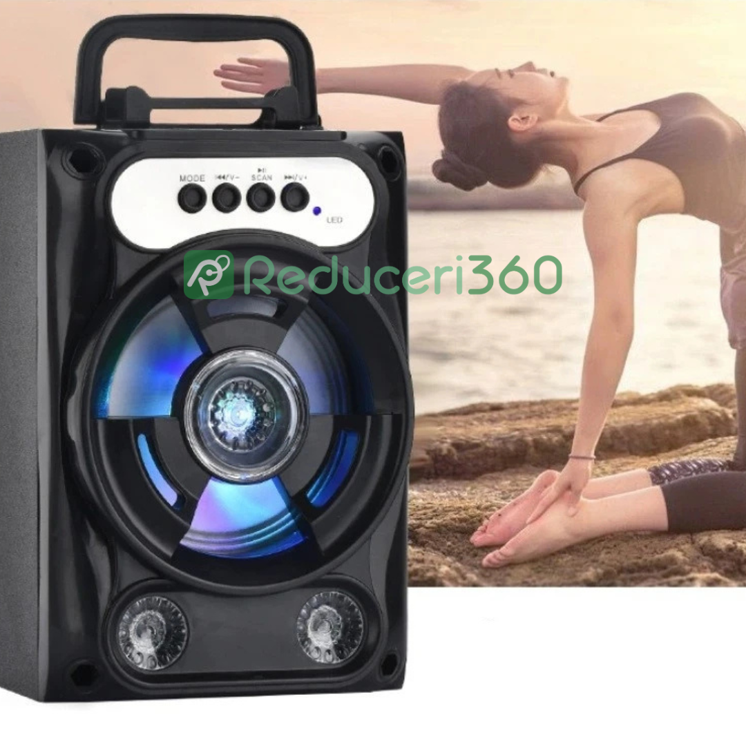 Boxa portabila bluetooth, disco, cu lumini, USB, card si radio