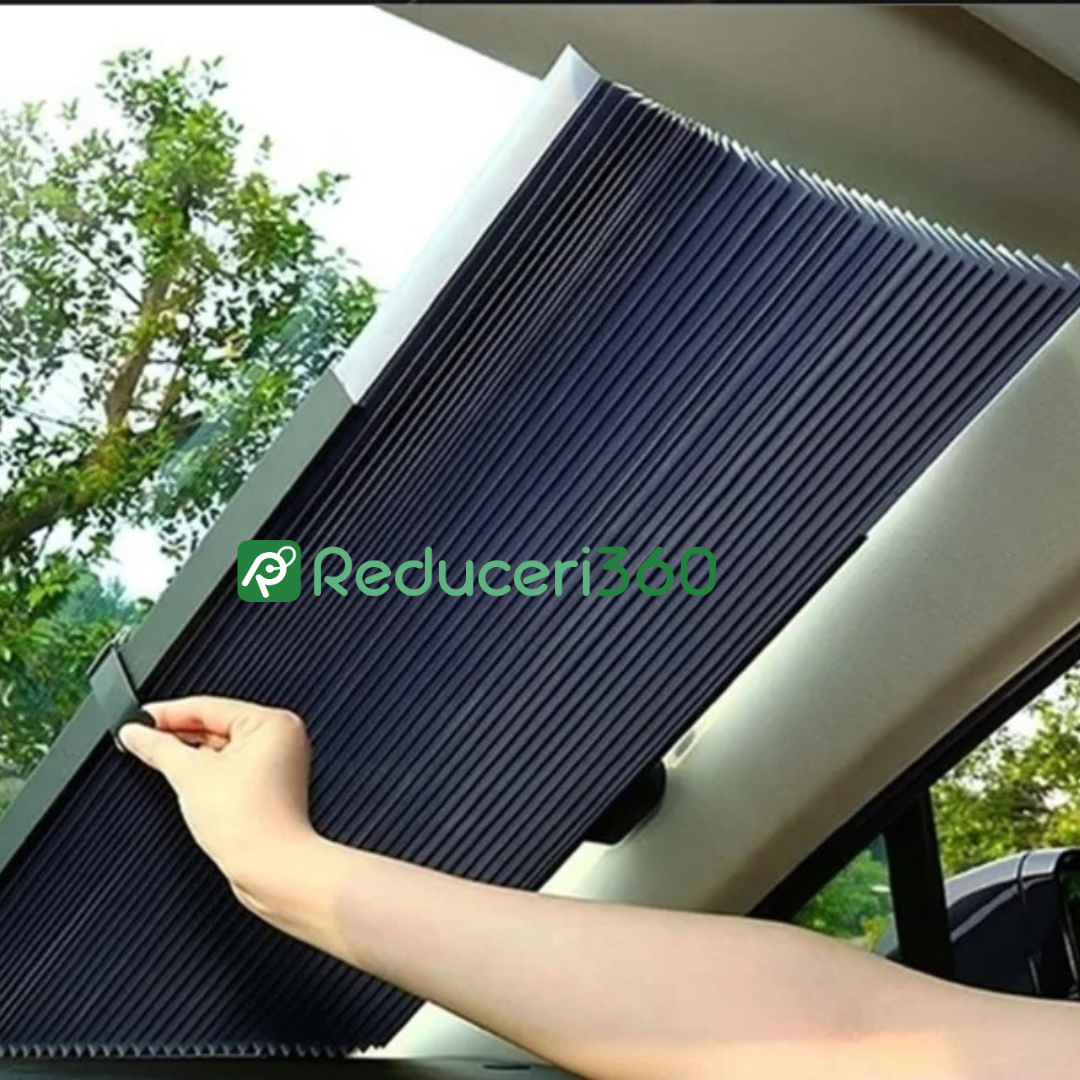 Parasolar Retractabil Parbriz Auto, cu Ventuze, Pliabil 150 x 65 cm Impotriva Razelor UV