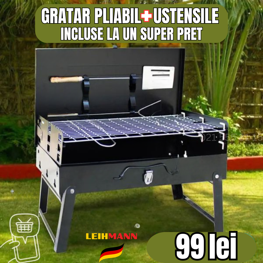 Gratar Portabil, Pliabil, tip Diplomat, Accesorii Gratar Incluse 44 x 27 x 6 CM