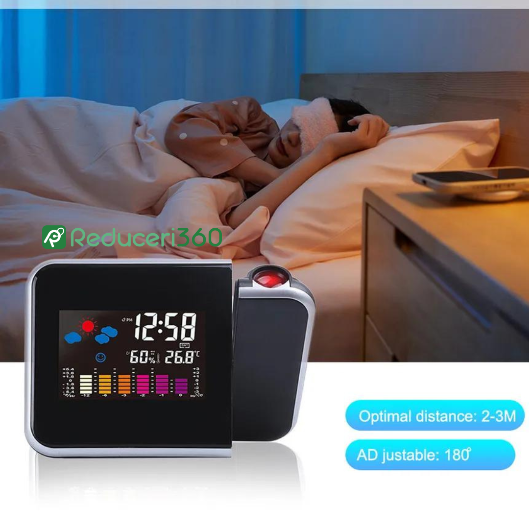 Ceas digital cu termometru, indicator umiditate si proiectie ora