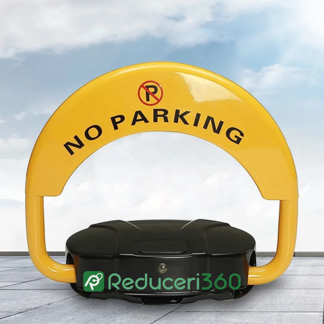 Blocator loc parcare automat, cu 2 telecomenzi si alarma, suporta 2 tone, Galben/Negru, rezistent intemperii