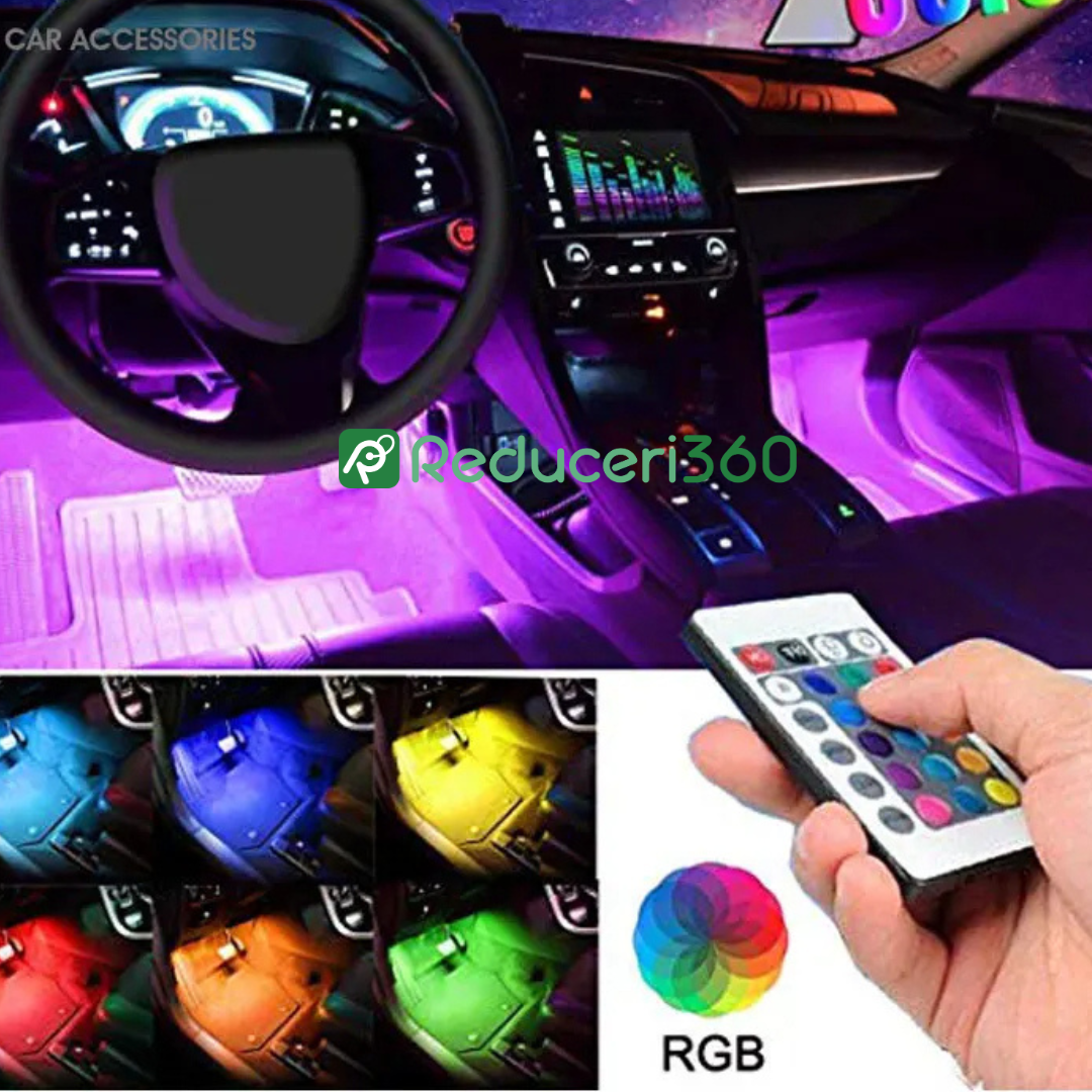Sistem iluminare auto ambientala cu 4 benzi led si telecomanda
