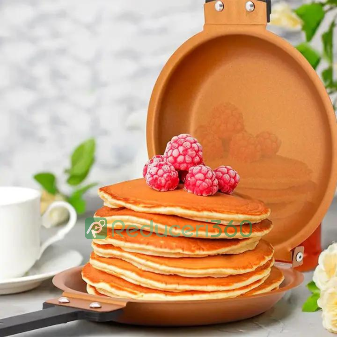 Tigaie dubla pentru clatite, antiaderenta, manere reci, crem, 35x20x5 cm