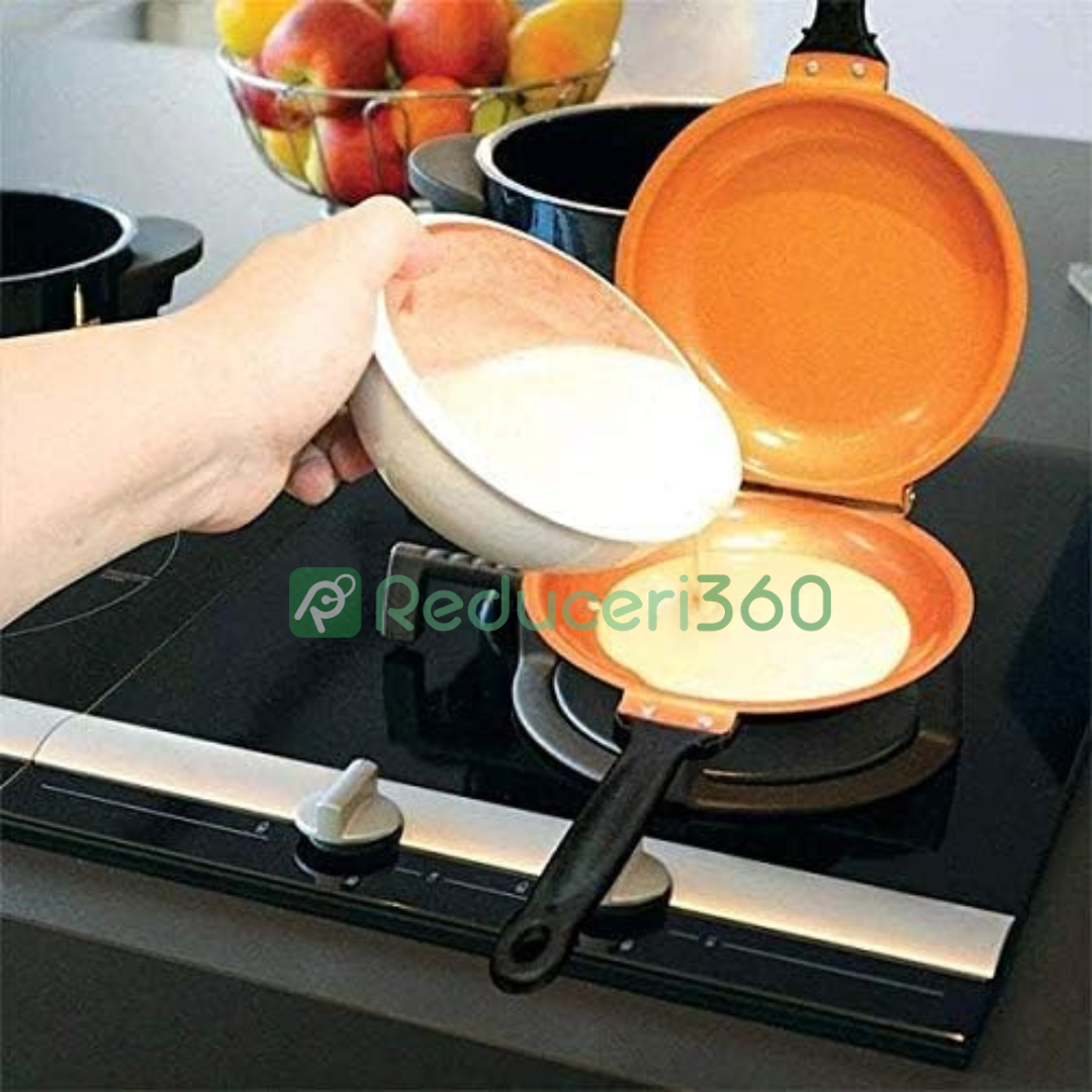 Tigaie dubla pentru clatite, antiaderenta, manere reci, crem, 35x20x5 cm