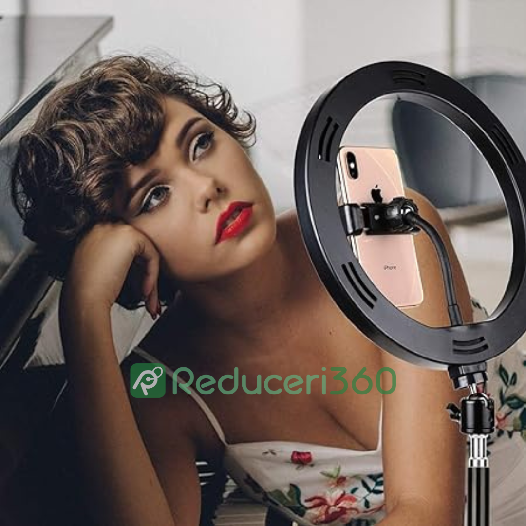 Lichidare de stoc. Lampa circulara LED cu trepied si suport de telefon