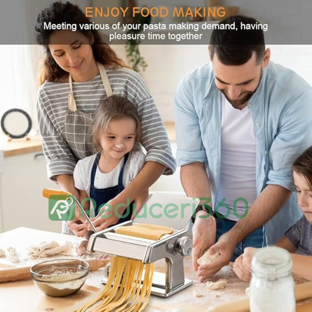 Masina de Facut Paste, Taitei, si Ravioli, Otel Inoxidabil, 6 Latimi Diferite, 24x19x15cm, Argintiu