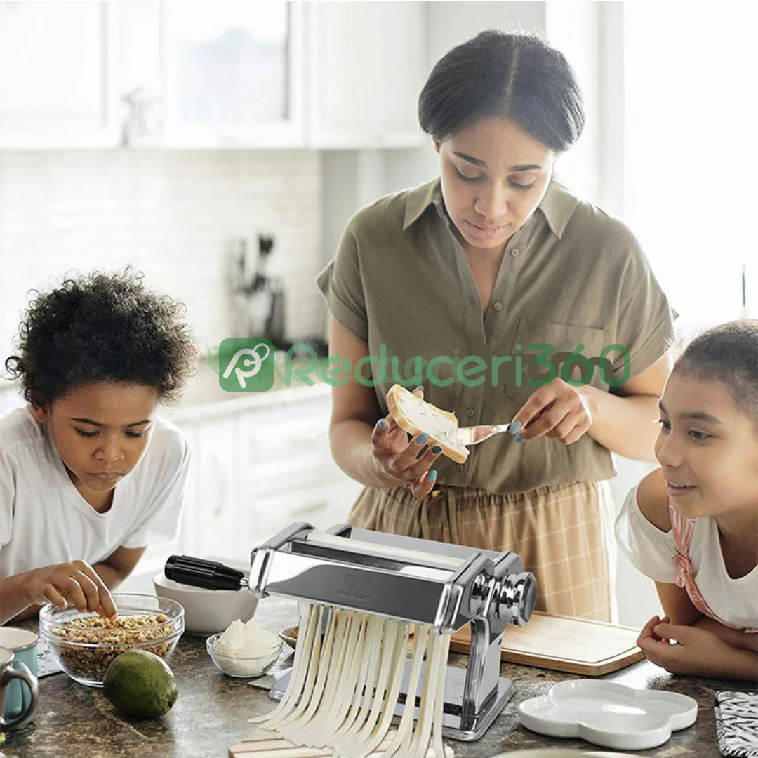 Masina de Facut Paste, Taitei, si Ravioli, Otel Inoxidabil, 6 Latimi Diferite, 24x19x15cm, Argintiu