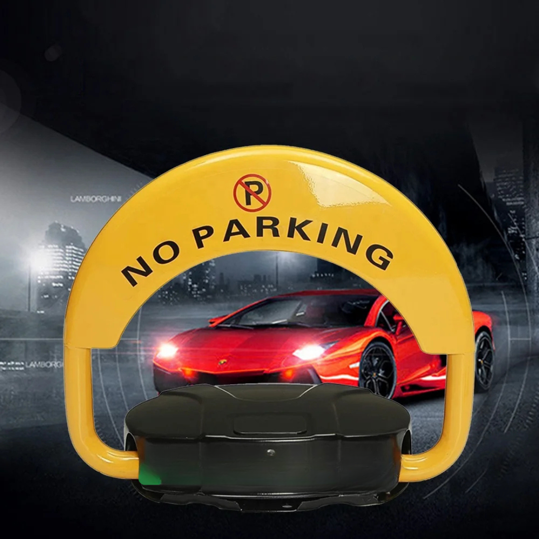 Blocator loc parcare automat, cu 2 telecomenzi si alarma, suporta 2 tone, Galben/Negru, rezistent intemperii