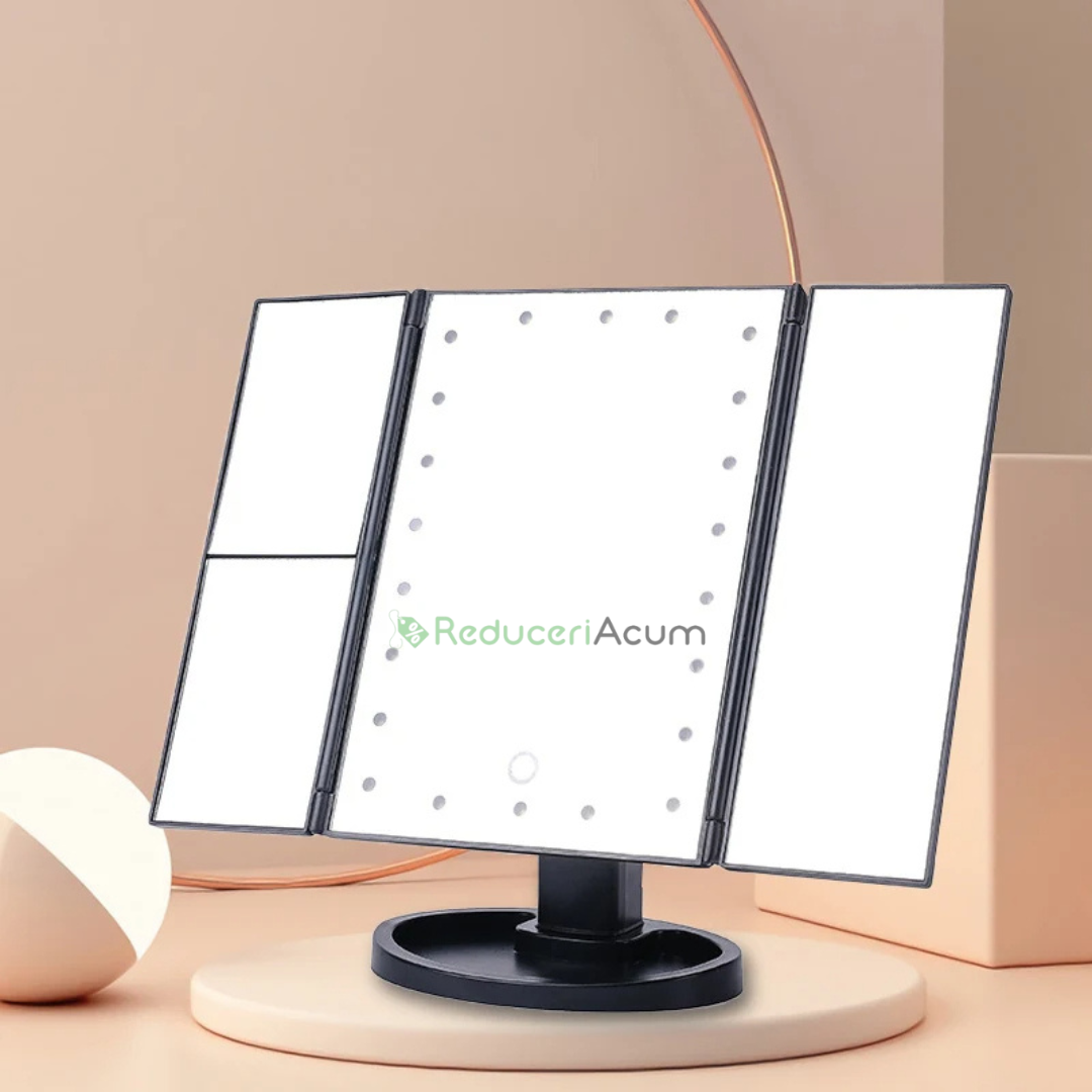 Oglinda cosmetica extensibila cu LED si buton tactil
