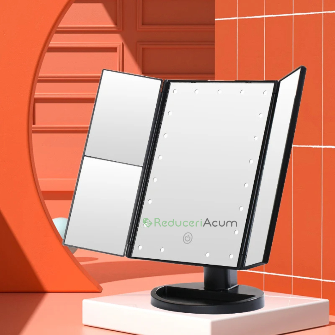 Oglinda cosmetica extensibila cu LED si buton tactil