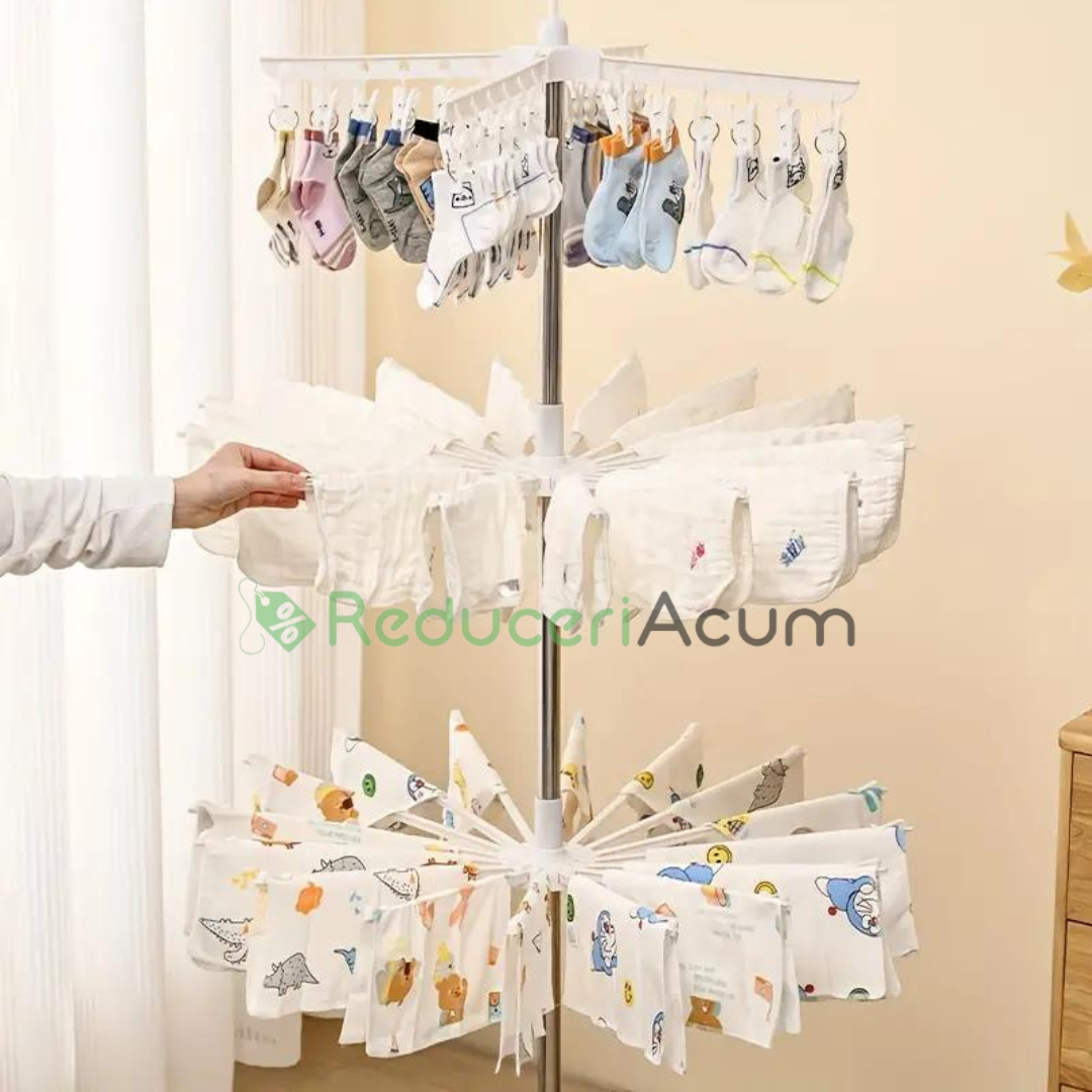 Uscator de rufe vertical si pliabil, inaltime 170 cm, 20 cleme, 50 capse, Gri