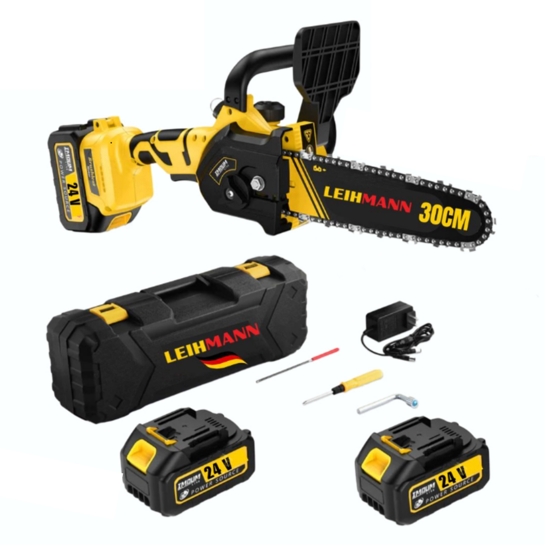 DRUJBA ELECTRICA LEIHMANN LAMA 30CM, CU 2 ACUMULATORI 24V, 5AH, GALBENA CU NEGRU