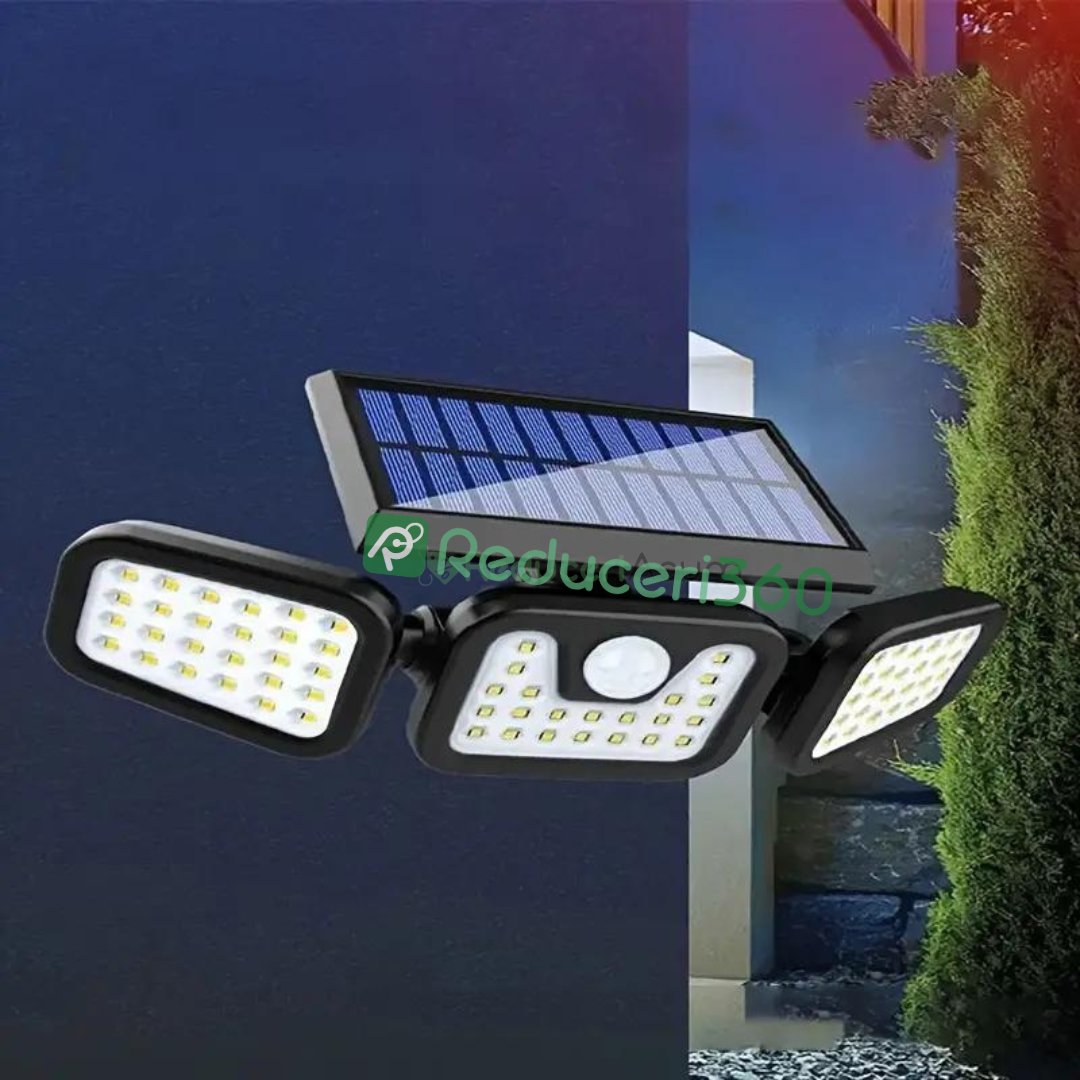 Lampa solara, de exterior cu 3 capete, LED, incarcare solara