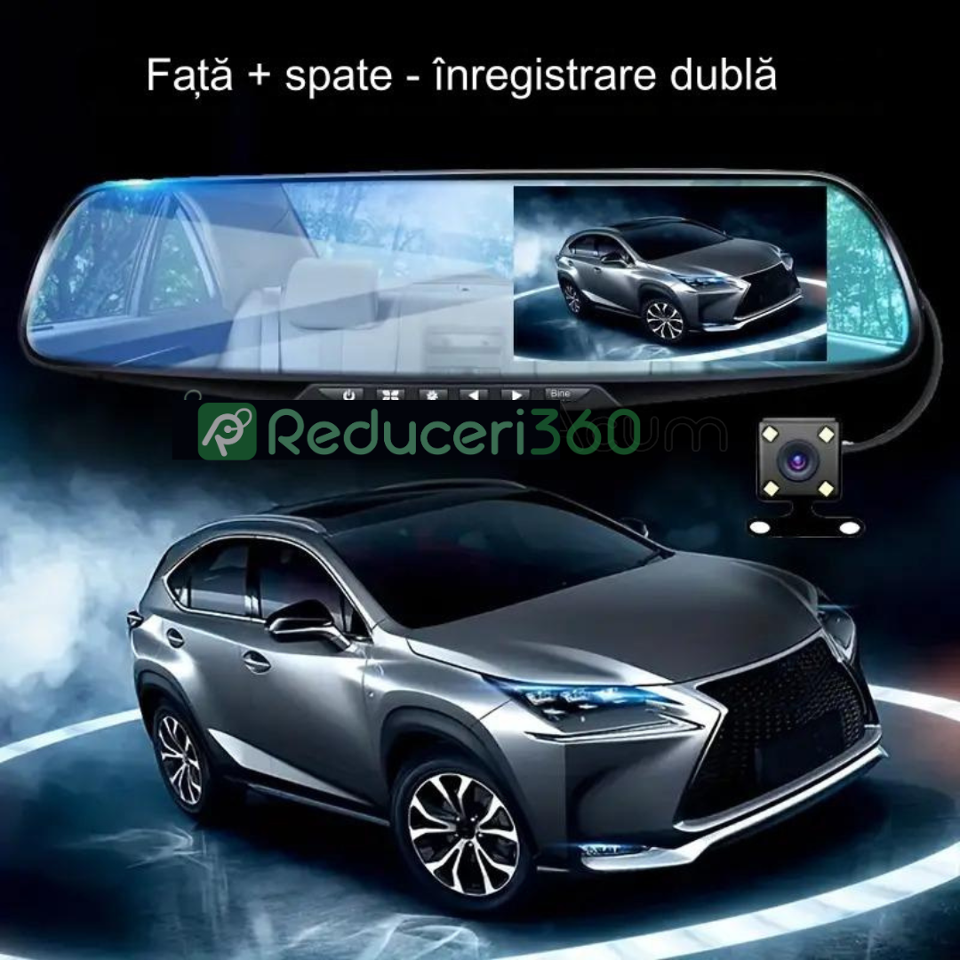 Oglinda monitor dual camera 4.3 inch pentru parcare