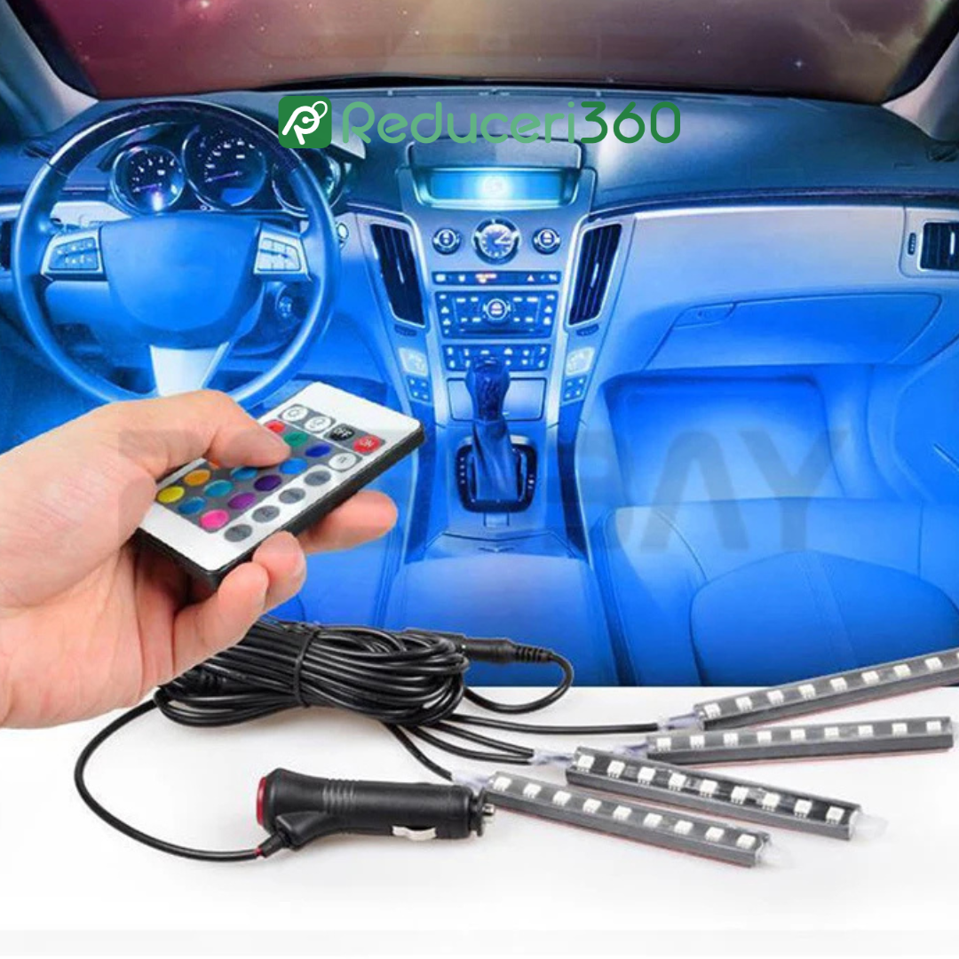 Sistem iluminare auto ambientala cu 4 benzi led si telecomanda
