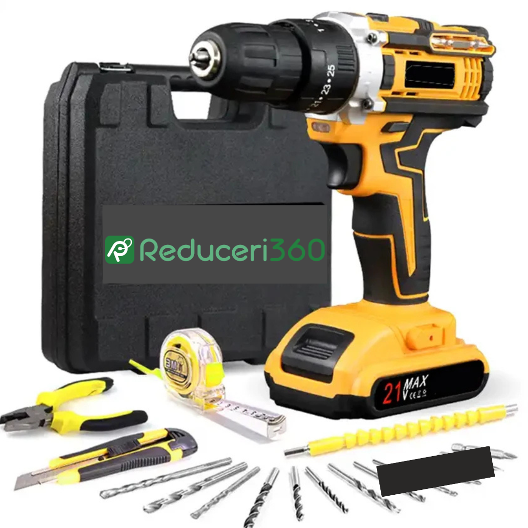 Trusa bormasina LEIH MANN, 2 acumulatori, 36V, 5Ah, incarcator si 30 accesorii, galben