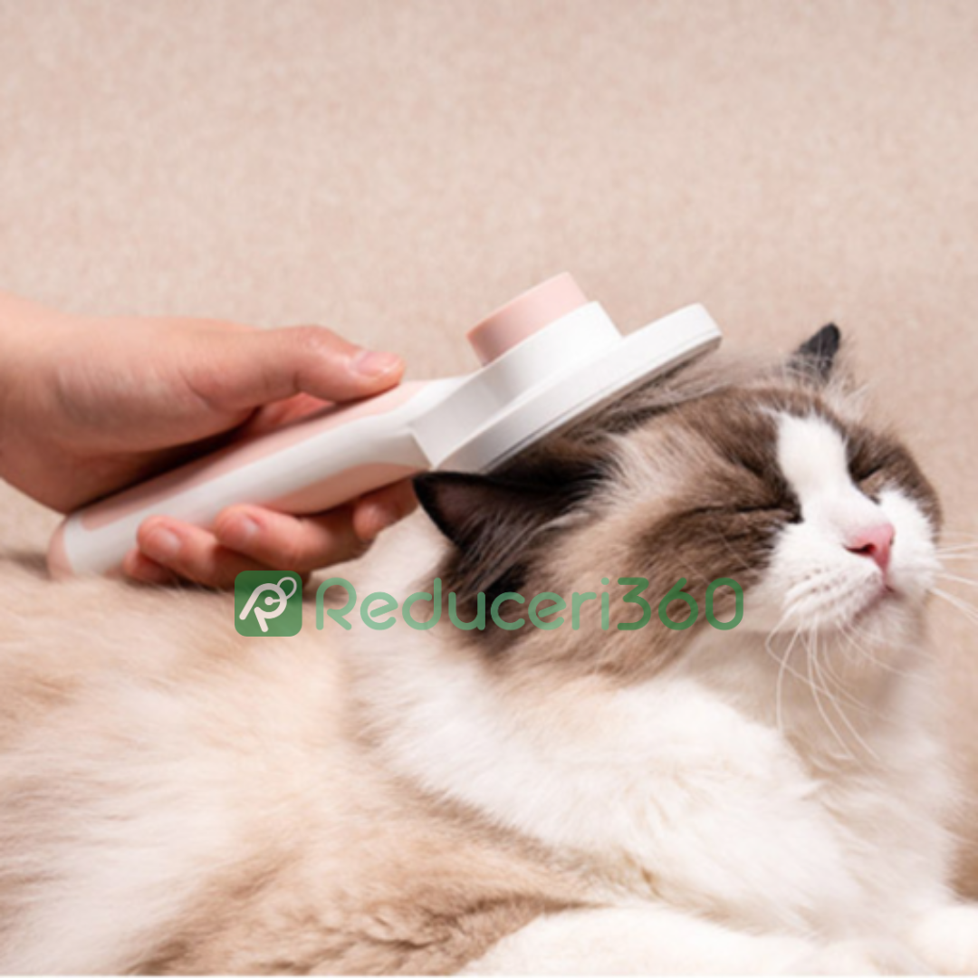 Perie cu buton de autocuratare pentru blana animale