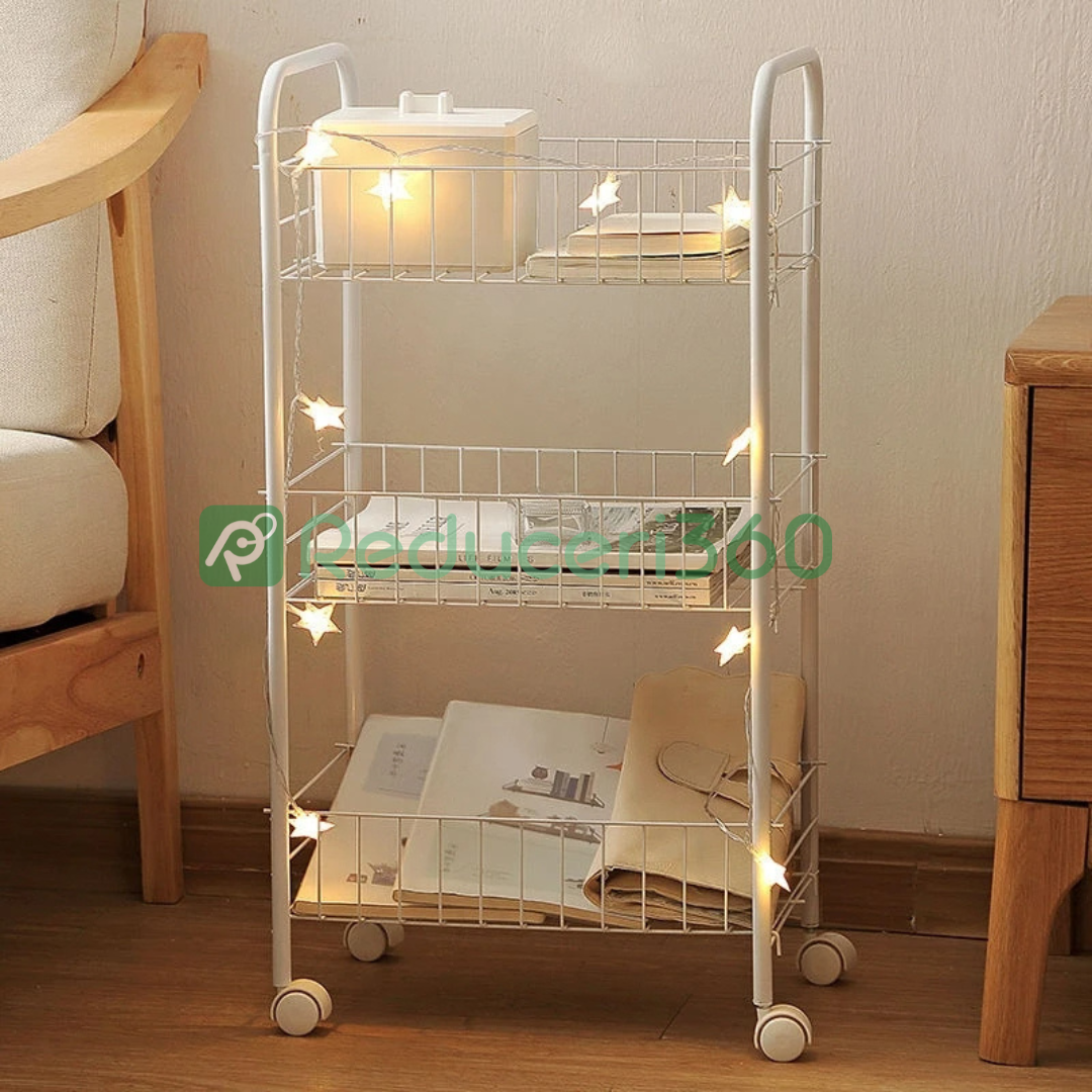 Etajera din metal cu roti si 3 rafturi, 34x26x70 cm