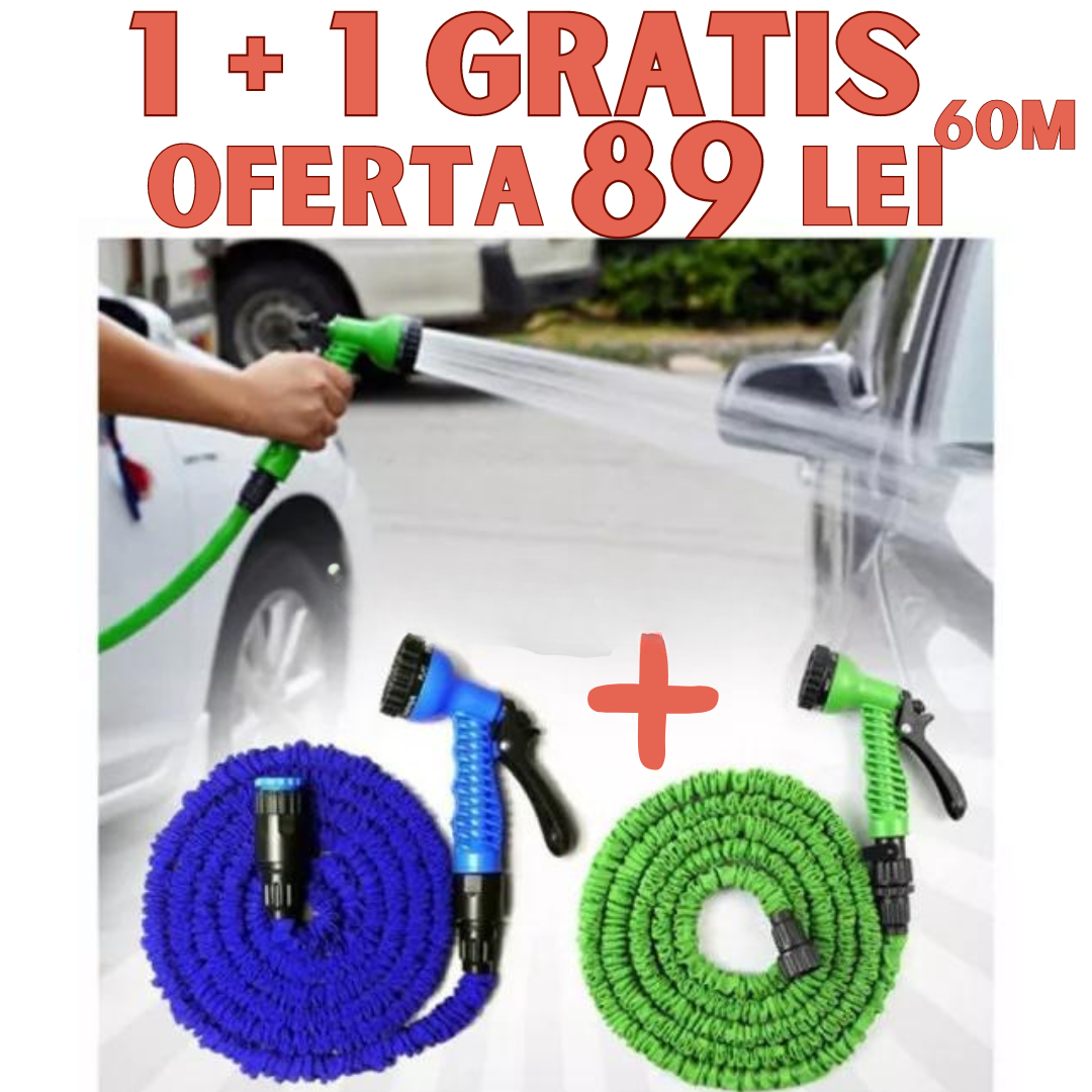 1+1 GRATUIT Furtune De Gradina 60m x 2  Extensibile 60m Cu Aparat Pentru Stropit
