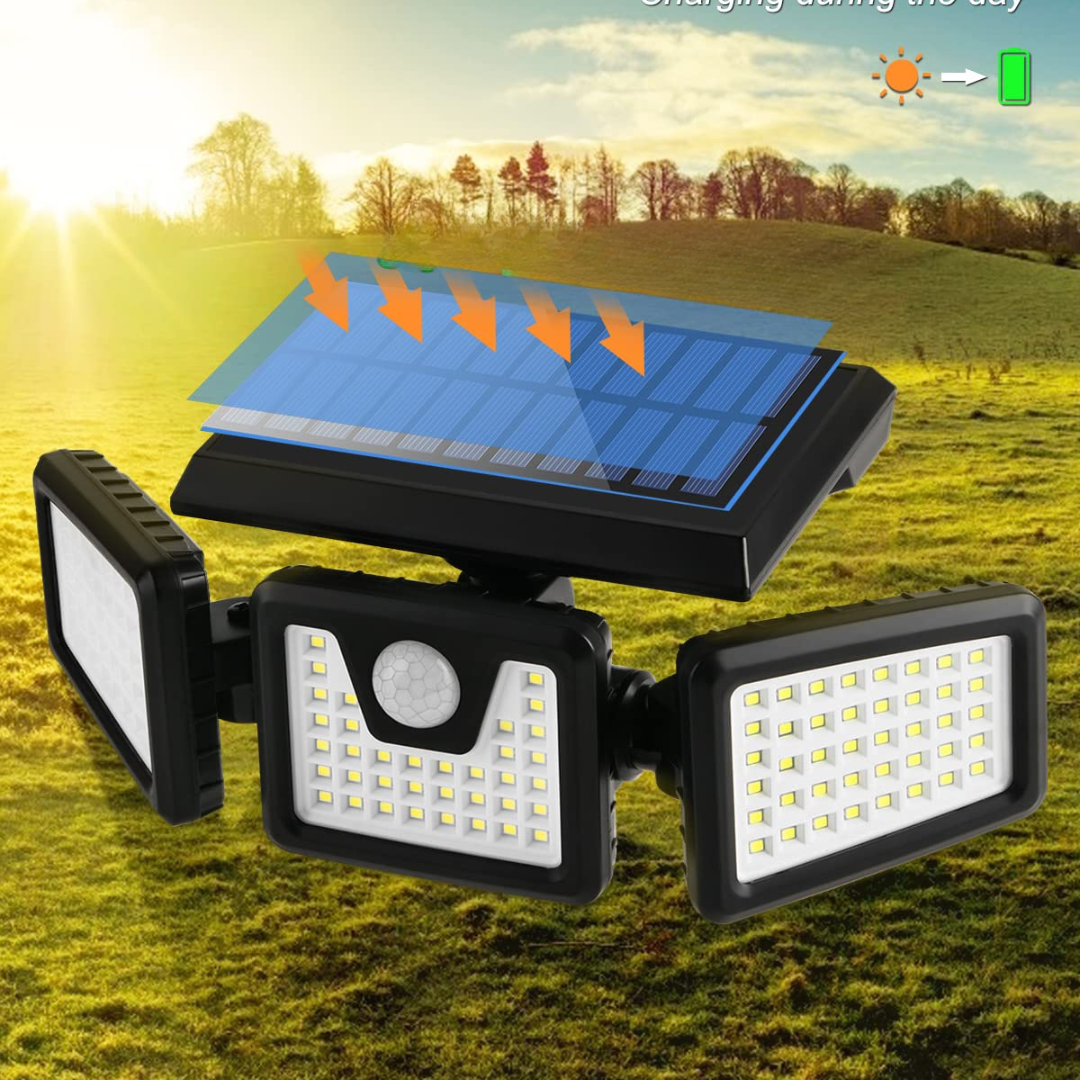 Lampa solara, de exterior cu 3 capete, LED, incarcare solara