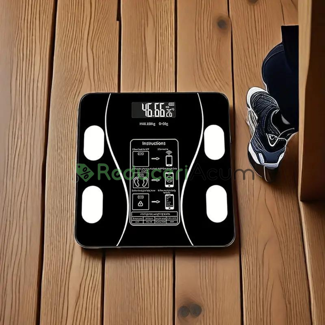Cantar Bluetooth cu analiza corporala, display LED, sticla